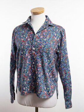 Frank & Eileen blue floral Sylvio blouse, size XS
